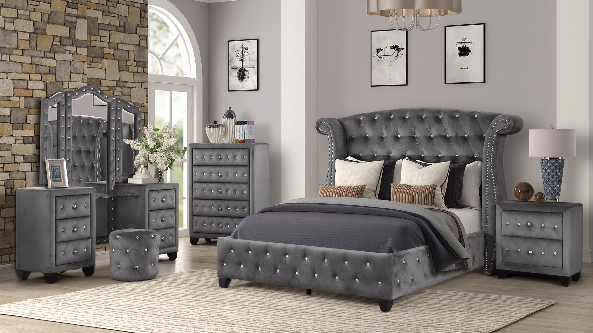 Sophia Vanity Bedroom set in Gray